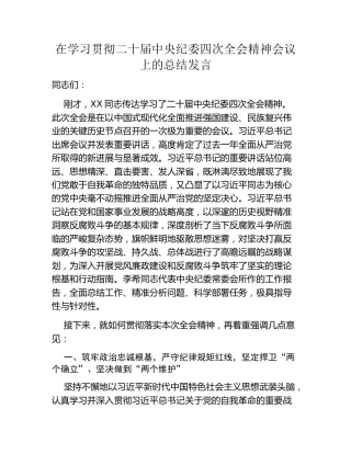 在学习贯彻二十届中央纪委四次全会精神会议上的总结发言