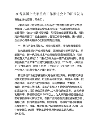 在省属国企改革重点工作推进会上的汇报发言