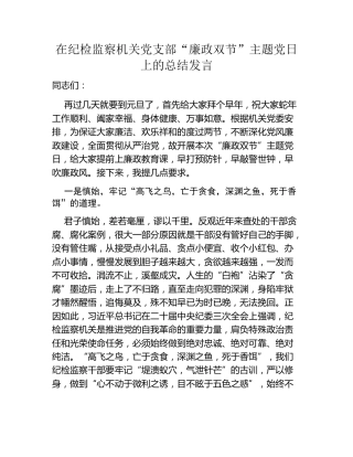 在纪检监察机关党支部“廉政双节”主题党日上的总结发言