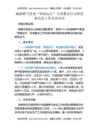 城镇燃气管道“带病运行”专项整治行动和更新改造工作自查总结