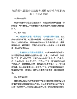 城镇燃气管道带病运行专项整治行动和更新改造工作自查总结