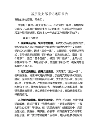 基层党支部书记述职报告