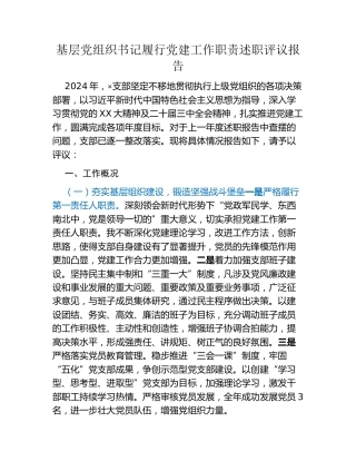 基层党组织书记履行党建工作职责述职评议报告