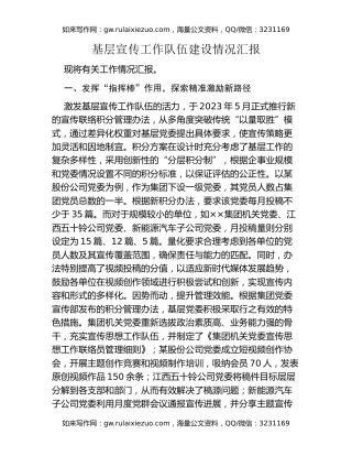 基层宣传工作队伍建设情况汇报