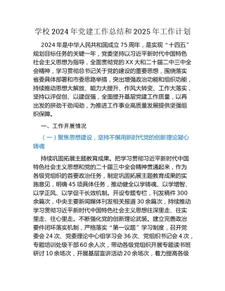学校2024年党建工作总结和2025年工作计划