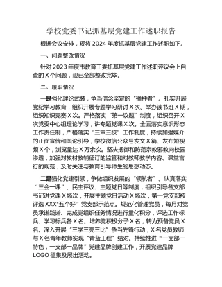 学校党委书记抓基层党建工作述职报告