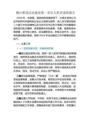 履行推进法治建设第一责任人职责述职报告