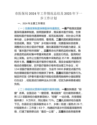 市医保局2024年工作情况总结及2025年下一步工作计划