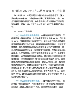 市司法局2024年工作总结及2025年工作打算