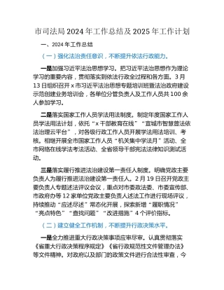 市司法局2024年工作总结及2025年工作计划
