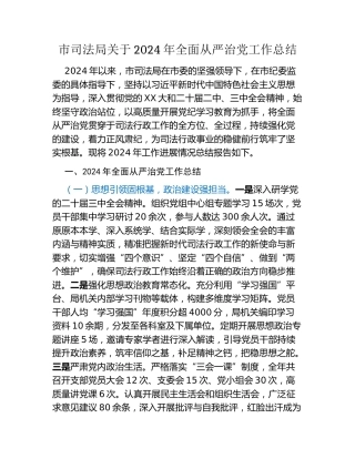 市司法局关于2024年全面从严治党工作总结