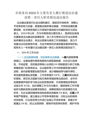 市商务局2024年主要负责人履行推进法治建设第一责任人职责情况述法报告