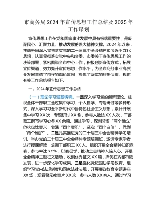 市商务局2024年宣传思想工作总结及2025年工作谋划