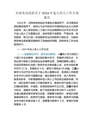 市商务局党组关于2024年选人用人工作专项报告