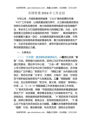市国资委2024年工作总结