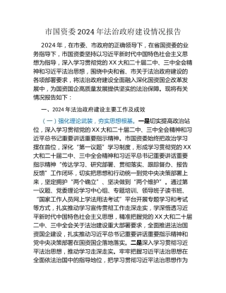 市国资委2024年法治政府建设情况报告