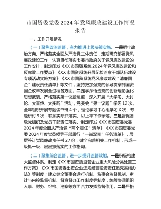 市国资委党委2024年党风廉政建设工作情况报告