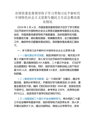 市国资委党委领导班子学习贯彻习近平新时代中国特色社会主义思想专题民主生活会整改落实情况
