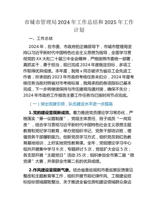 市城市管理局2024年工作总结和2025年工作计划