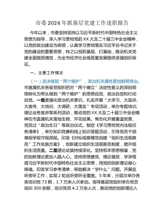 市委2024年抓基层党建工作述职报告