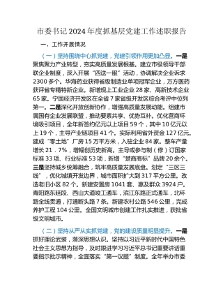 市委书记2024年度抓基层党建工作述职报告
