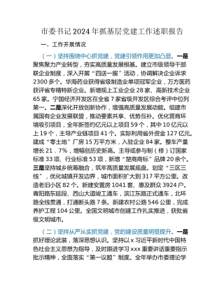 市委书记2024年抓基层党建工作述职报告