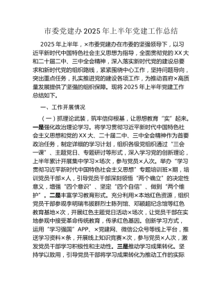 市委党建办2025年上半年党建工作总结