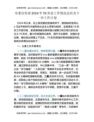 市委宣传部2024年YS形态工作情况总结及下一步工作计划