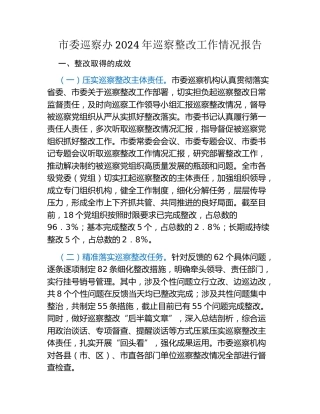 市委巡察办2024年巡察整改工作情况报告