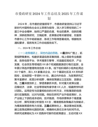 市委政研室2024年工作总结及2025年工作谋划