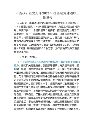 市委政研室党支部2024年抓基层党建述职工作报告