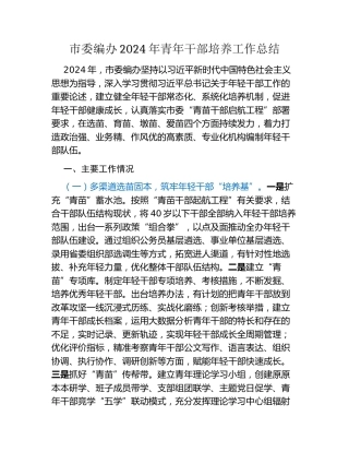市委编办2024年青年干部培养工作总结