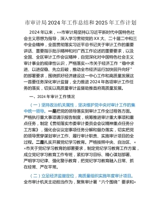 市审计局2024年工作总结和2025年工作计划