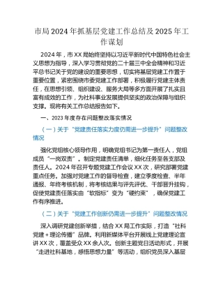 市局2024年抓基层党建工作总结及2025年工作谋划