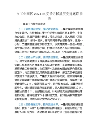 市工业园区2024年度书记抓基层党建述职报告