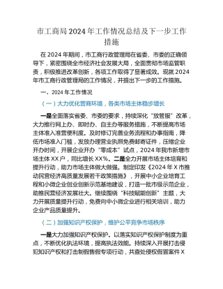 市工商局2024年工作情况总结及下一步工作措施