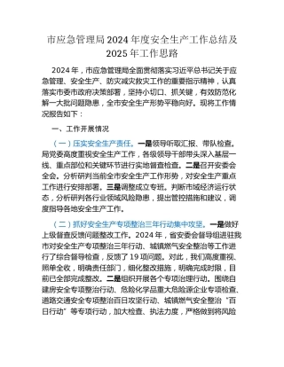 市应急管理局2024年度安全生产工作总结及2025年工作思路