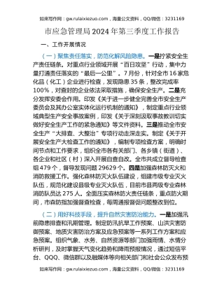 市应急管理局2024年第三季度工作报告