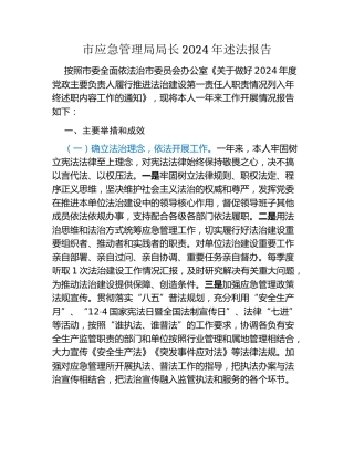 市应急管理局局长2024年述法报告