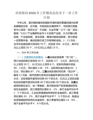 市招商局2024年工作情况总结及下一步工作计划