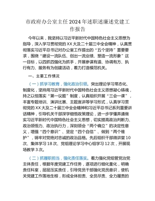 市政府办公室主任2024年述职述廉述党建工作报告
