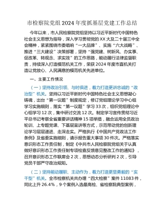 市检察院党组2024年度抓基层党建工作总结
