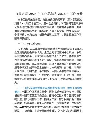 市民政局2024年工作总结和2025年工作安排