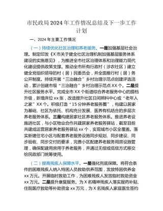 市民政局2024年工作情况总结及下一步工作计划