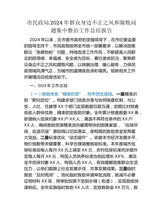 市民政局2024年群众身边不正之风和腐败问题集中整治工作总结报告