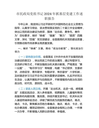 市民政局党组书记2024年抓基层党建工作述职报告