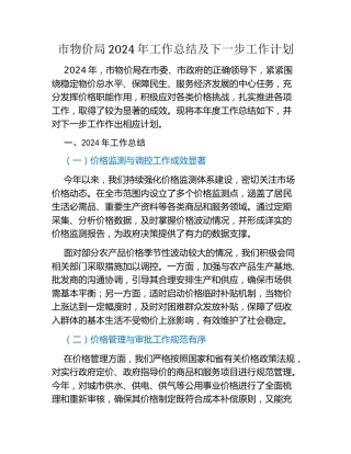 市物价局2024年工作总结及下一步工作计划