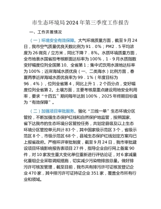 市生态环境局2024年第三季度工作报告