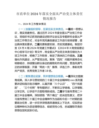 市直单位2024年落实全面从严治党主体责任情况报告