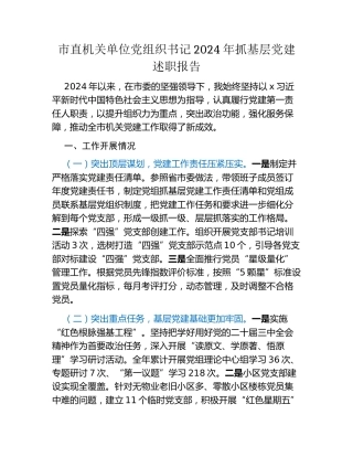 市直机关单位党组织书记2024年抓基层党建述职报告